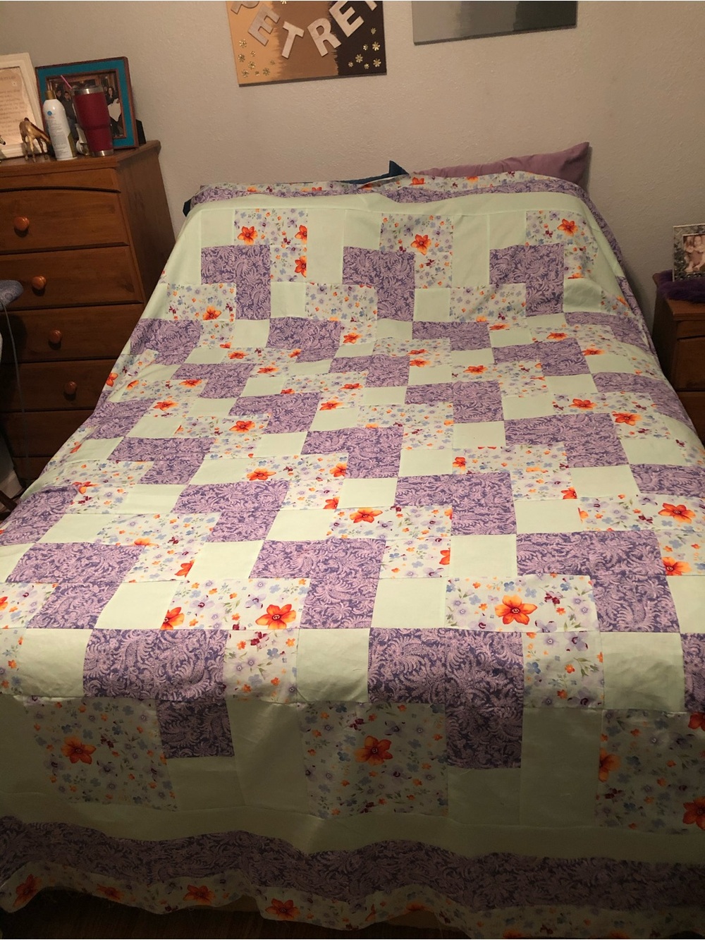 HAND PIECED  - ONE OF A KIND Lavender Floral Patchwork Quilt
